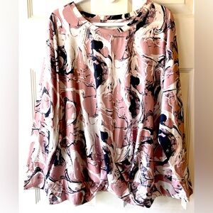 Live Well Active Dusty Pink Gray Cream Marbled Print Surplice Knit Top 18W 20W